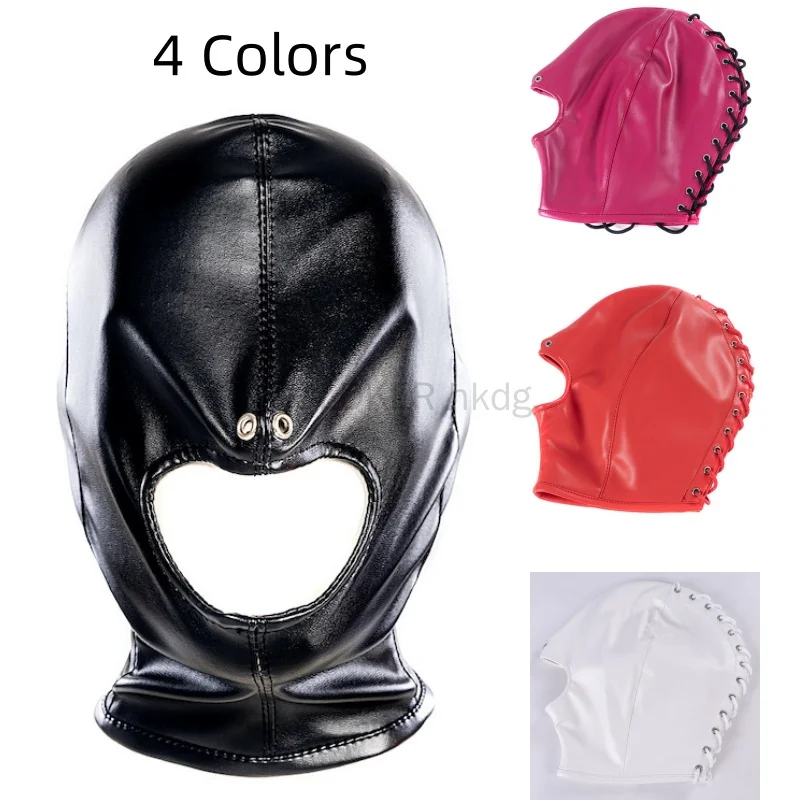 Zwart Roze PU Leer Fetish Masker Open Mond Hoofd Kap Sexy Cosplay Gezichtsmasker voor Vrouwen Mannen Party Rollenspellen Exotische Kostuums