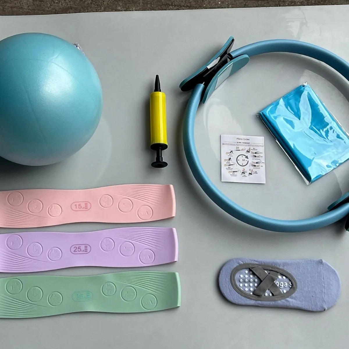 Custom Circle Pilates Ring Fitness Kit & Gym Yoga Ball Silicone Ankle Weight Stretch Band Resistance Pilates Kit Set