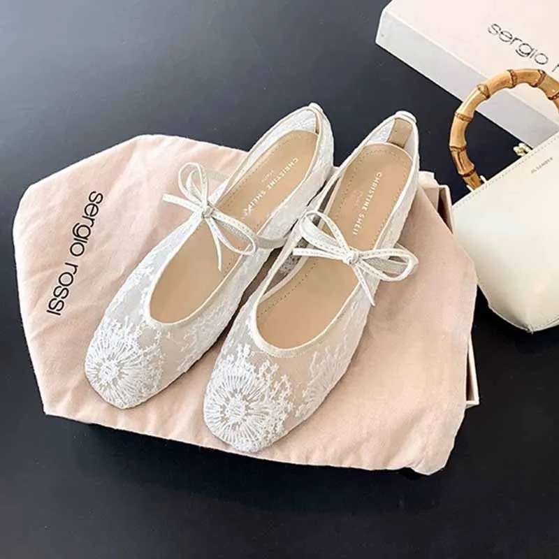 

Сетчатые балетки на плоской подошве, женская модная обувь на мягкой подошве с вышивкой и бантом, женская удобная дизайнерская брендовая обувь Мэри Джейн