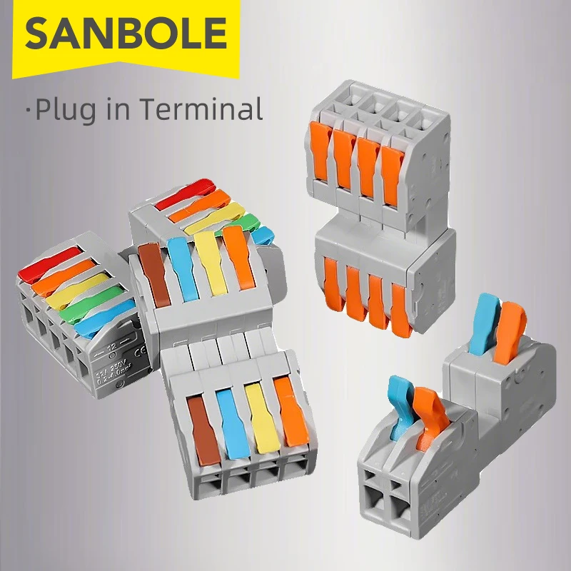 

10pcs Quick Connector 2/3/4/5 Positions Terminal Block Solder-Free Dual Row Plug-in Copper Conductor 32A 250V