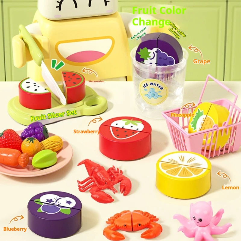 Water Activated Color Changing Fruit Cutting Toy Simulation Pretend Kitchen Play Seafood Cutting Set Ideal Birthday Gift