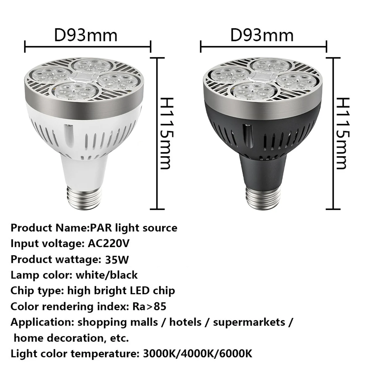 35W PAR30 E27 220V LED Light Spotlights Lamp 24 Degree Angle Cool Warm Neutral White 3000K 6000K For Show Room Shop Bar Decor