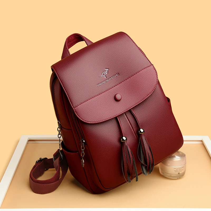 Women tassels Backpack Casual Back Pack for Women High Quality Leather Backpacks Female School Bags for Teenage Girls Sac A Dos