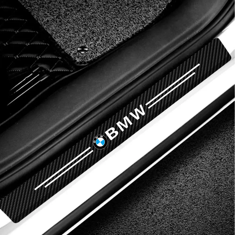 4pcs Leather Car Door Carbon Fiber Sill Protector Stickers For BMW M Performance M5 320 325 E28 E30 E34 E36 E39 E46 X5 X6 F01