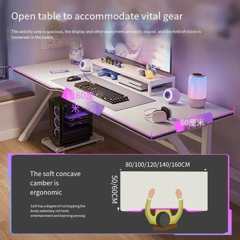 مكتب ألعاب كبير مريح، طاولة ألعاب على شكل حرف K، مكاتب مكتبية منزلية لمحطة عمل ألعاب الكمبيوتر، موفرة للمساحة، سهلة التجميع
