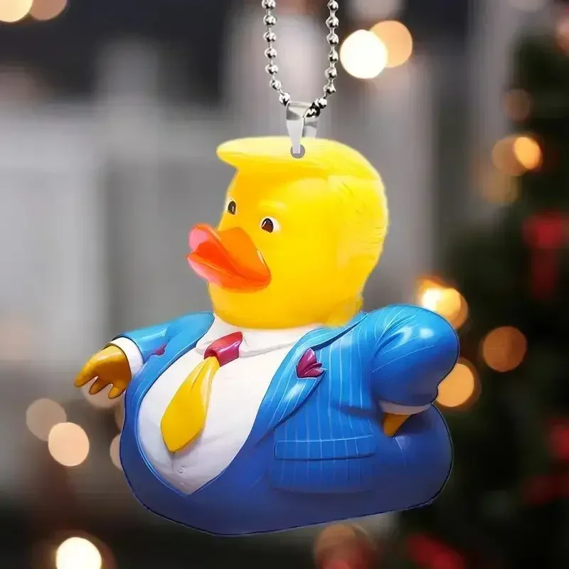 Acrylic 2D Pendant Trump Cute Duck Car Rearview Mirror Key Decorative Pendant navidad decoraciones para el hogar