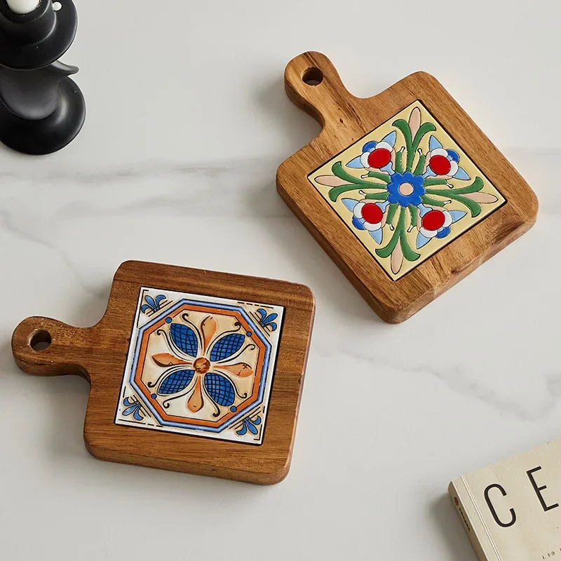Wood Japanese Style Coasters Pot Mat Creative Drink Anti-Scalding Placemats Insulated Delicate Art Pattern Non-slip Cup Mat