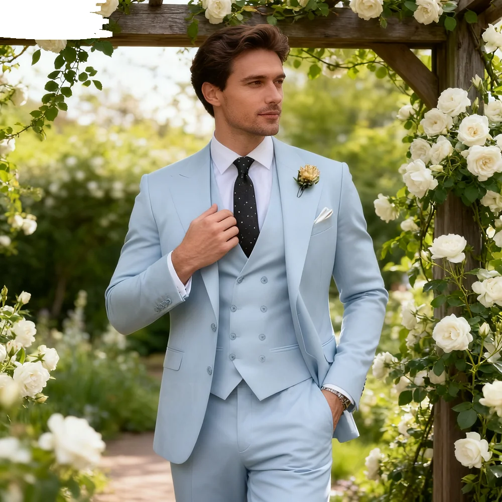 

Elegant Pink 3 Piece Slim Fit Men's Suits with Vest And Pants for Wedding Groom Tuxedo Prom Formal Male Party Business Blazer