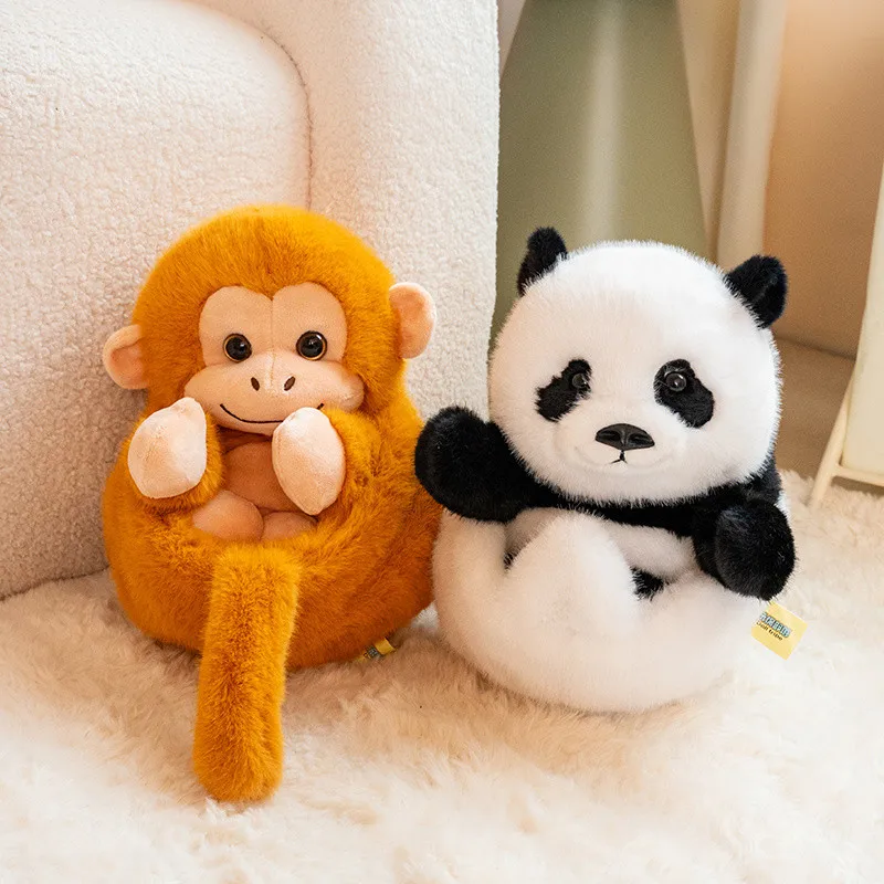 20cm 30cm Reversible Plush Toy Faux Mink Stuffed Animal Flip Into Ball Panda Monkey Soft Doll Kids Birthday Gift Room Decor