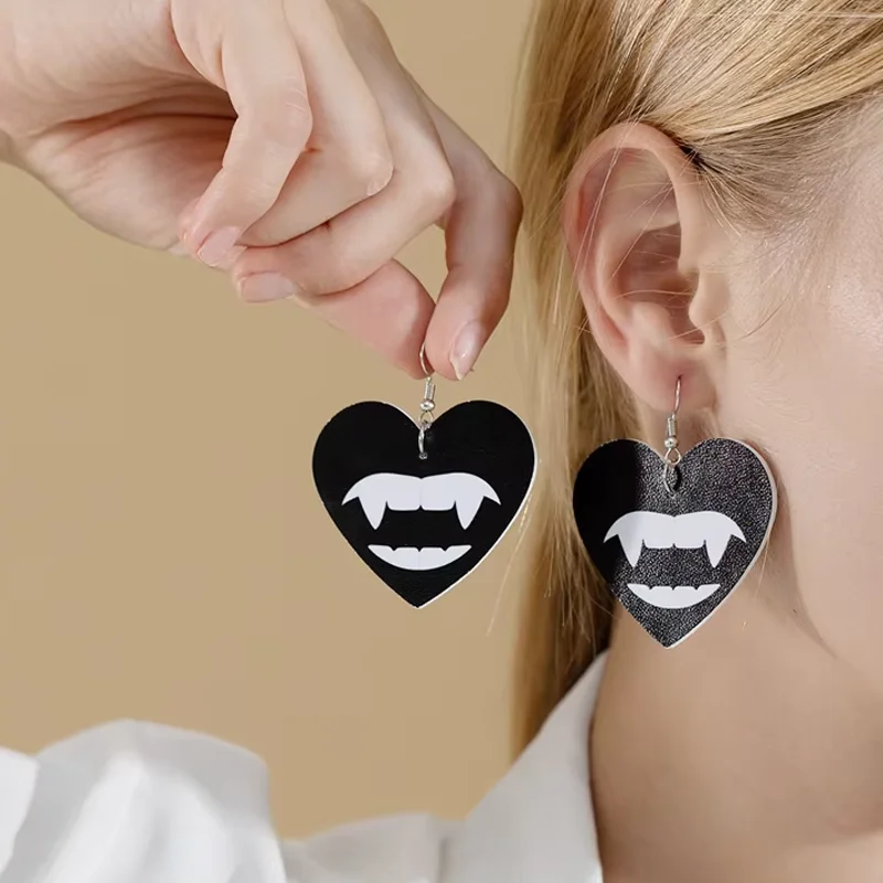 2PCS Christmas Jewelry Tooth Earrings Heart-shaped Teeth Pendant Acrylic Ear Body Ornaments New Year Gift Fashion Decoration