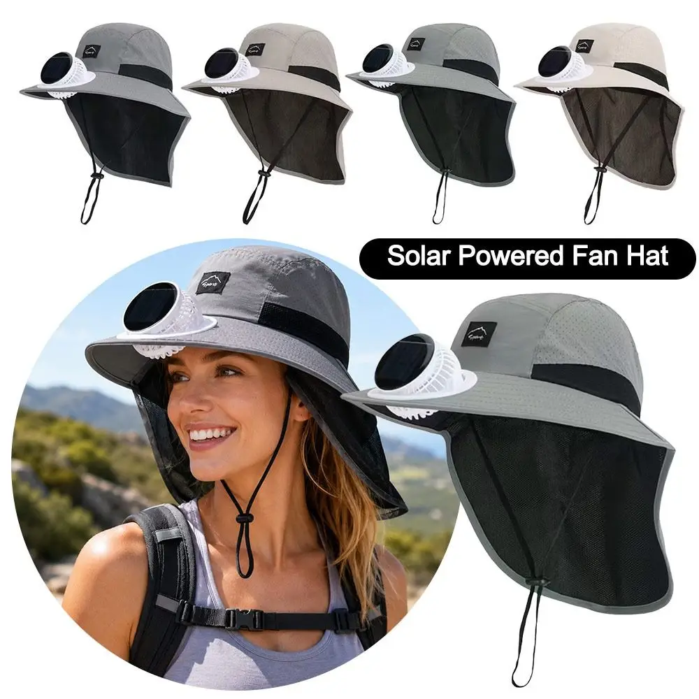 Outdoor Wide Brim Solar Powered Fan Hat USB Charging Anti UV Sunshade Cap Breathable Quick-dry Fishing Sun Cap Summer