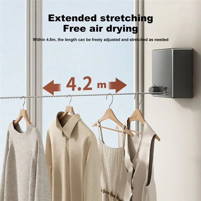 AEE2-Retractable Clothesline Stainless Steel Pull-Out Clothes-Drying Machine Rope Space-Saving Clothes Drying Rack
