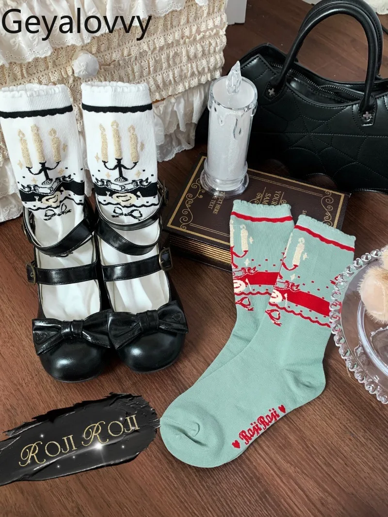 

Sweet Lolita Versatile Mid-Calf Socks Autumn Breathable Pure Cotton Bowknot Warm Slimming Stocking Japanese Style Long Socks