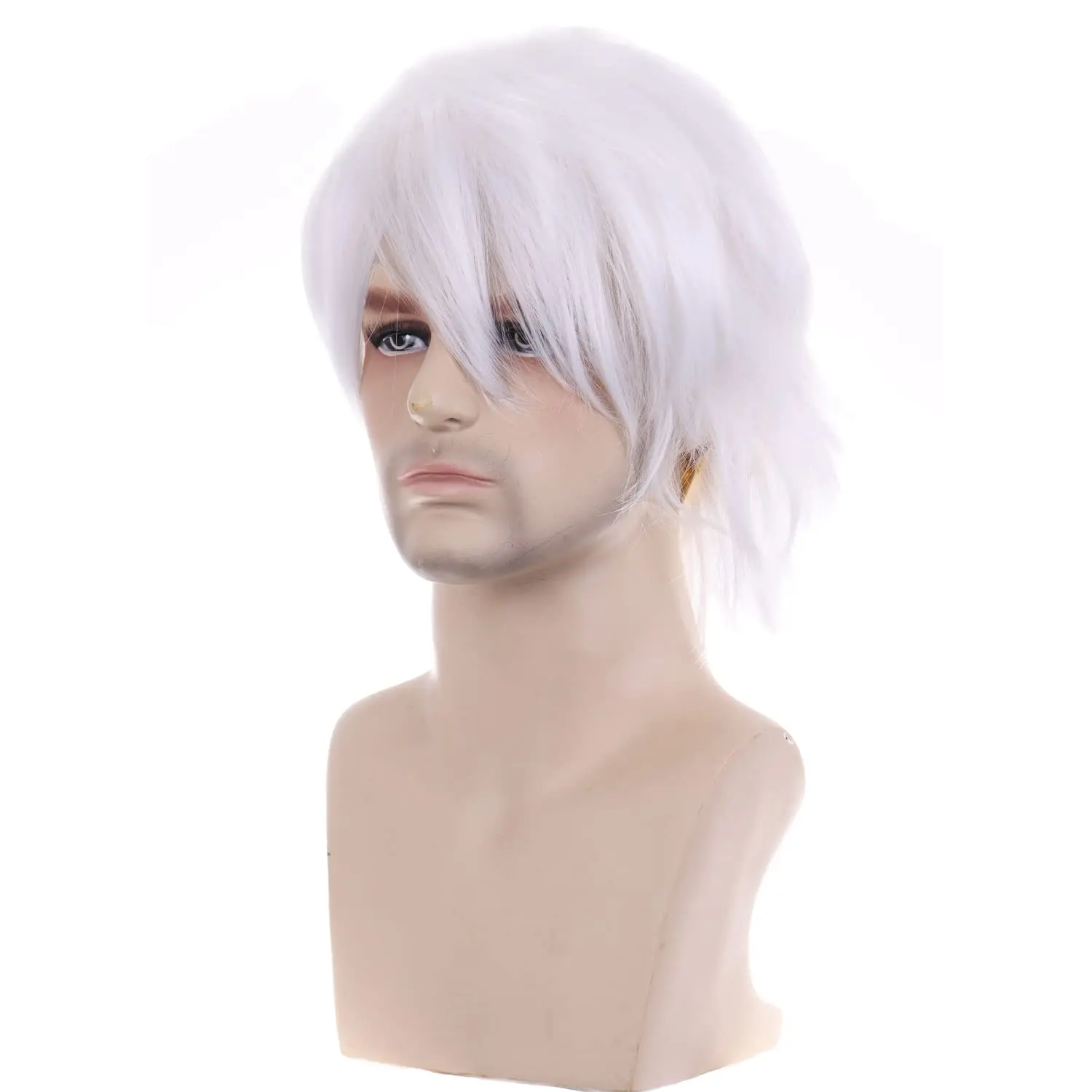 Kurze weiße Perücke für Männer oder Frauen, Anime-Cosplay-Perücken, langes kurzes Kunsthaar für Halloween-Kostümparty