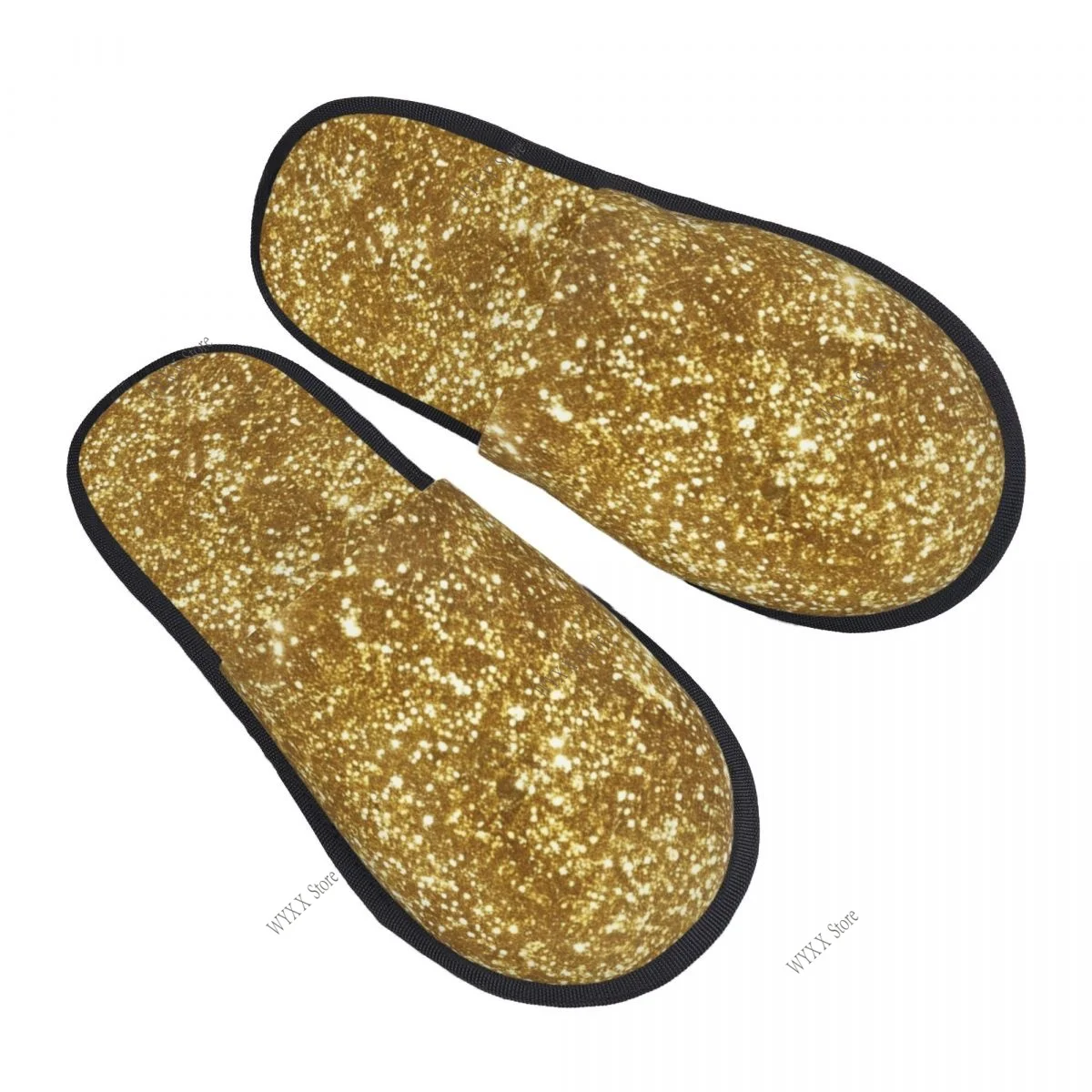 

Fur Slipper For Women Men Fashion Fluffy Winter Warm Slippers Gold Background With Glitter Sparkles House Shoes
