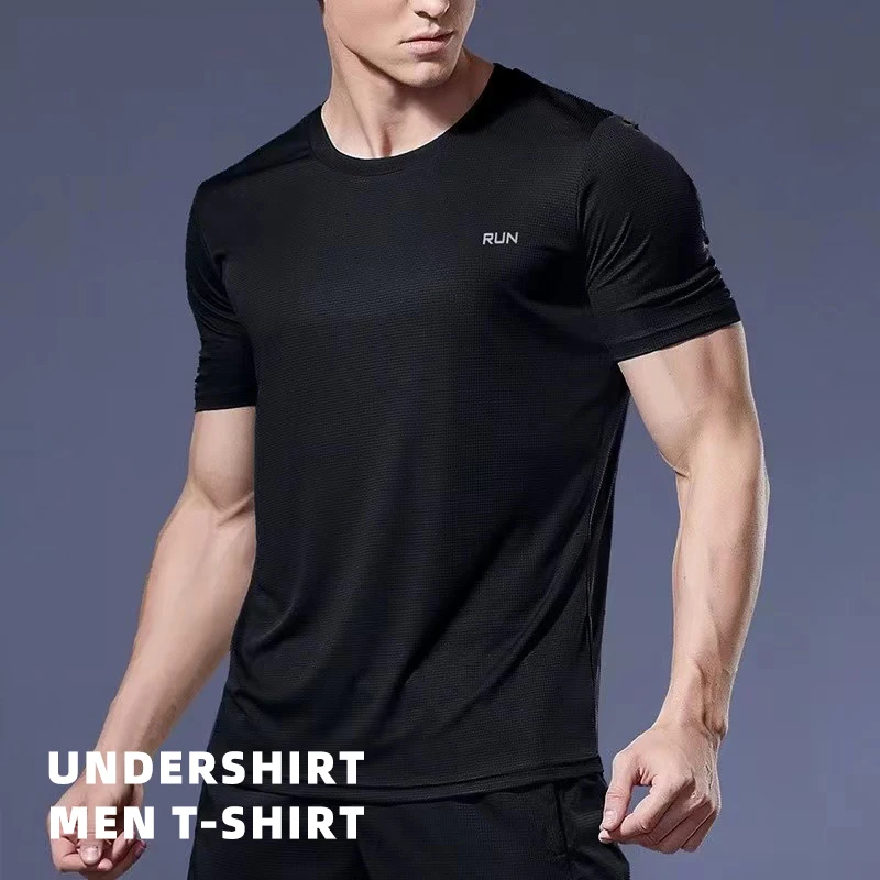 Quick Dry camiseta esportiva para homens, correndo camisa de fitness, gelo sedoso ginásio camisas de futebol, camiseta respirável, preto e branco Gary, L XL e XXL