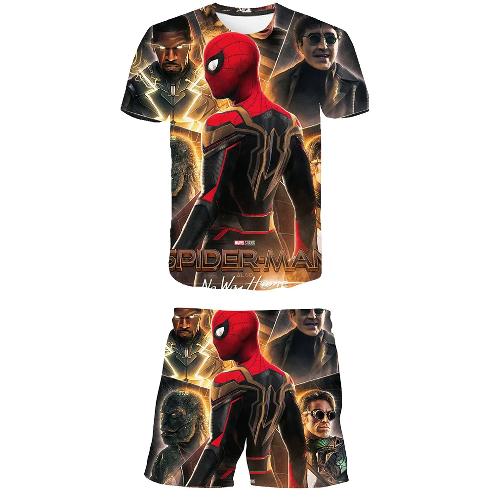 Summer Child Short-Sleeved Two-Piece Set Fashion Kids Spider-Man 3d Print Suit Boys Girls Short-Sleeved Tops + Shorts Clothes