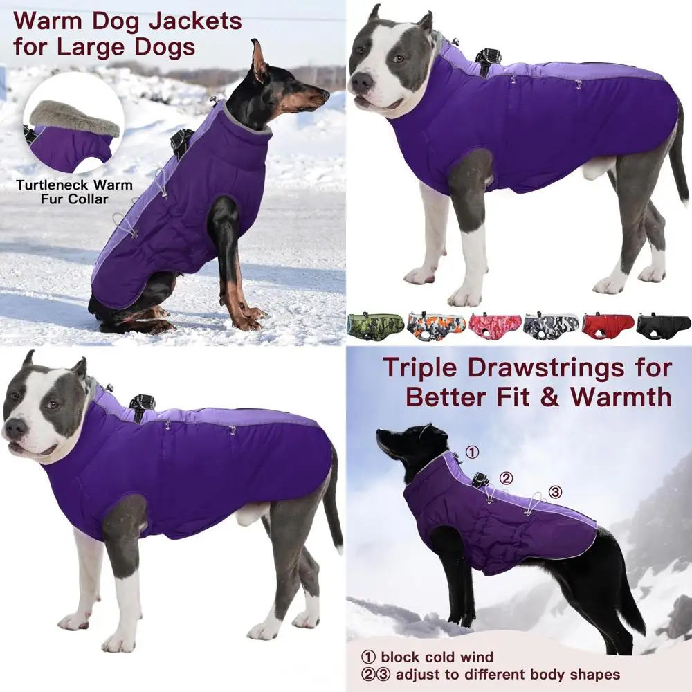 

Зимняя теплая светоотражающая куртка для крупных собак с водонепроницаемой и флисовой подкладкой