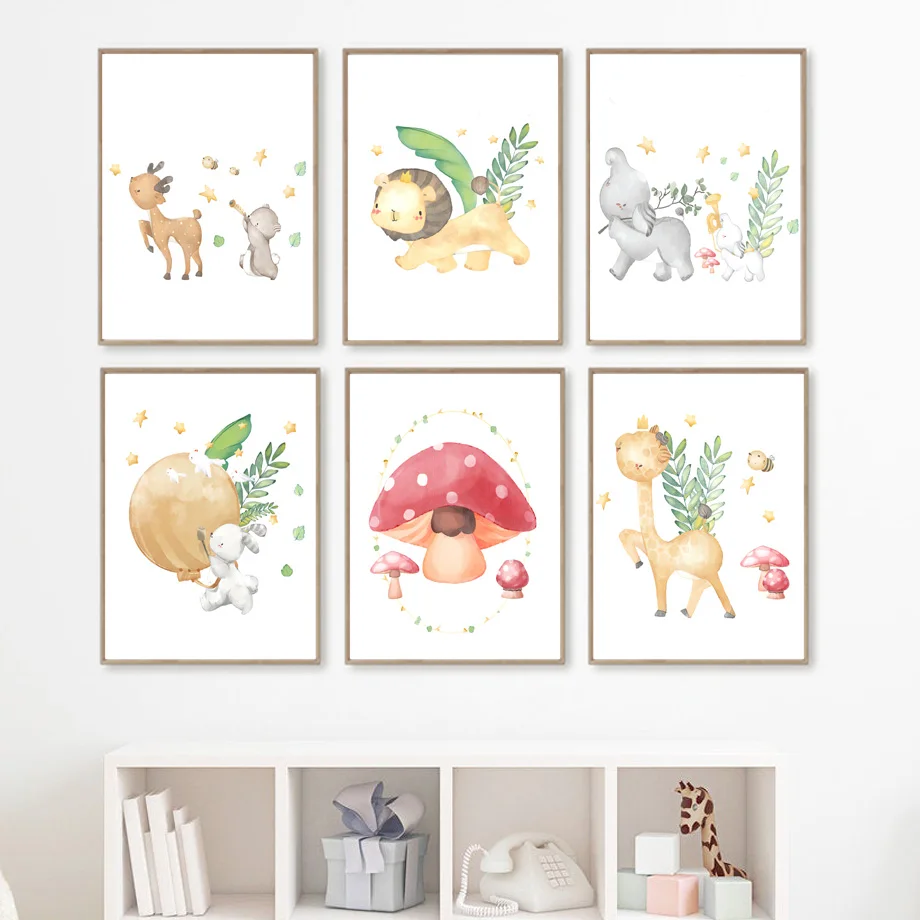 

Jungle Nursery Wall Art Deer Lion Elephant Giraffe Rabbit Canvas Painting Posters And Prints Wall Pictures Baby Kids Room Decor