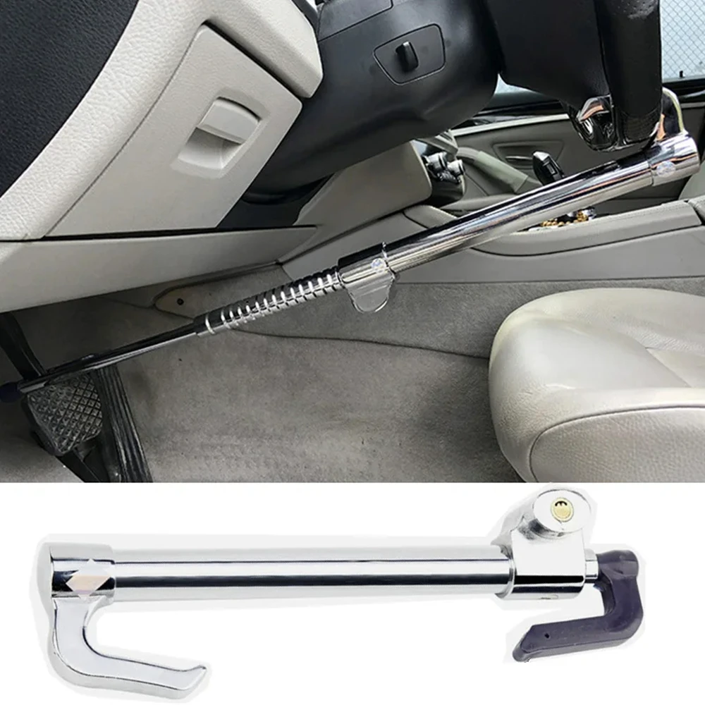 ​Universal Car Steering lock Anti-theft Car Wheel Lock Stainless Steering wheel Lock Retractable Double Hook Clutch Pedal Lock