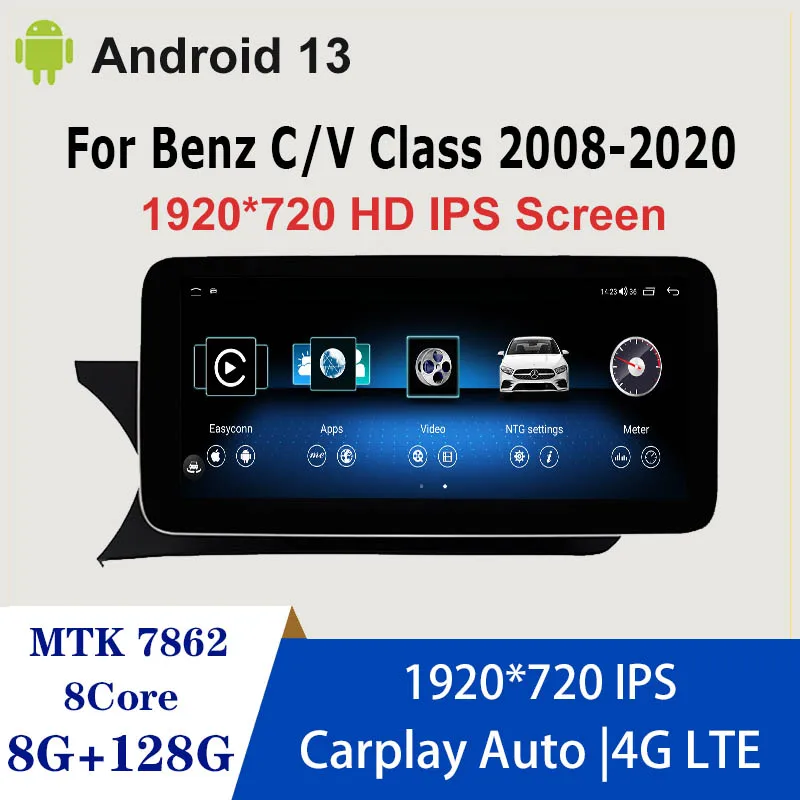 Android13 Carplay Auto For Mercedes Benz C/V Class W204 W205 GLC X253 W446 Multimedia Video Player 8Core Car Radio Stereo GPS 4G