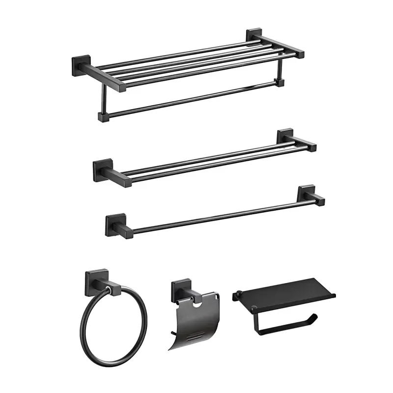 Modern Eco-Friendly Rectangle Silver Wall-Mounted Towel Holder Stainless Steel Bath Hardware Set for Hotel Projects Modern