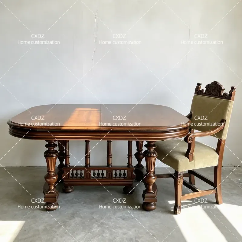 American Retro Oval Solid Wood Dining Table with Carved Decoration High End Home Furniture Coffee Table Customizable