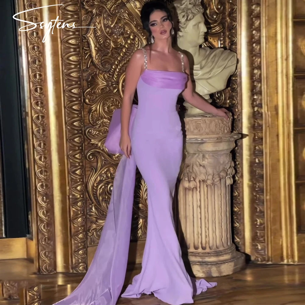 

Elegant Lilac Evening Dresses For Prom Sparkly Party Dress Organza Bow Floor-lengh Formal Occasion Robes De فساتين مناسبة رسم