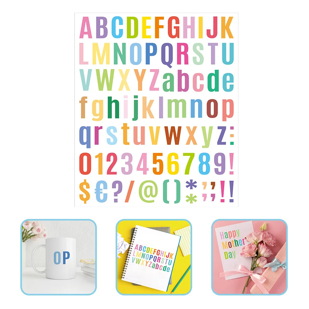 Stiker Alfabet Angka Warna-warni untuk Scrapbooking, Stiker Huruf untuk Kerajinan Tangan Anak, Label untuk Botol Air dan Casing Ponsel
