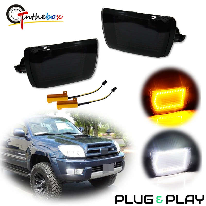 Gtinthebox Dual-color Amber LED Car Front Bumper Turn Signal Lights w/ White DRL Driving Lights For 2003-2005 Toyota 4Runner