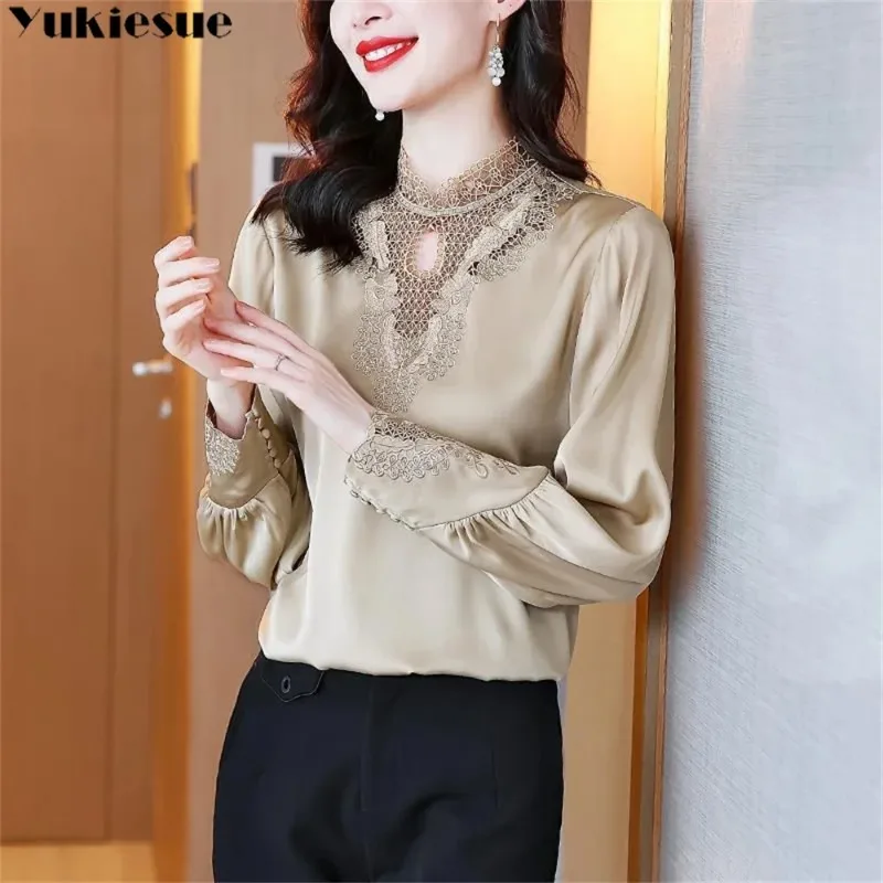 

Elegant Women's summer blouses casual woman tops women lace shirt blouse chemise femme blusas long sleeve top female mujer