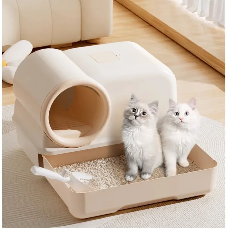

Corridor Style Sandbox with Drawers Sealed Cat Sandbox Odorproof Kitten Toilet with 2-Layer Litter Tray Convenient Cleaning