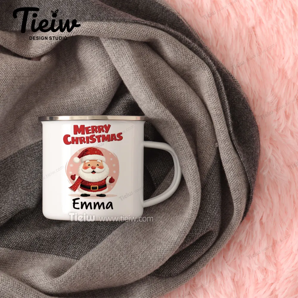 Customizable Christmas Enamel Mug for Kids – Santa Claus Design with \
