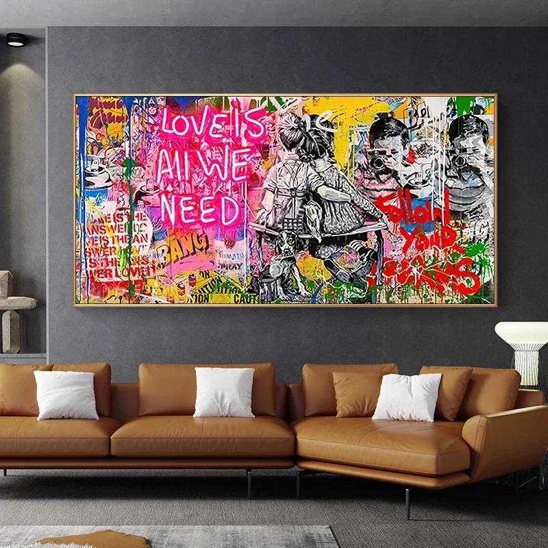 

Street Wall Graffiti Art Pictures Love is All We Need Canvas Paintings on the Wall Art Posters and Prints for Living Room Decor