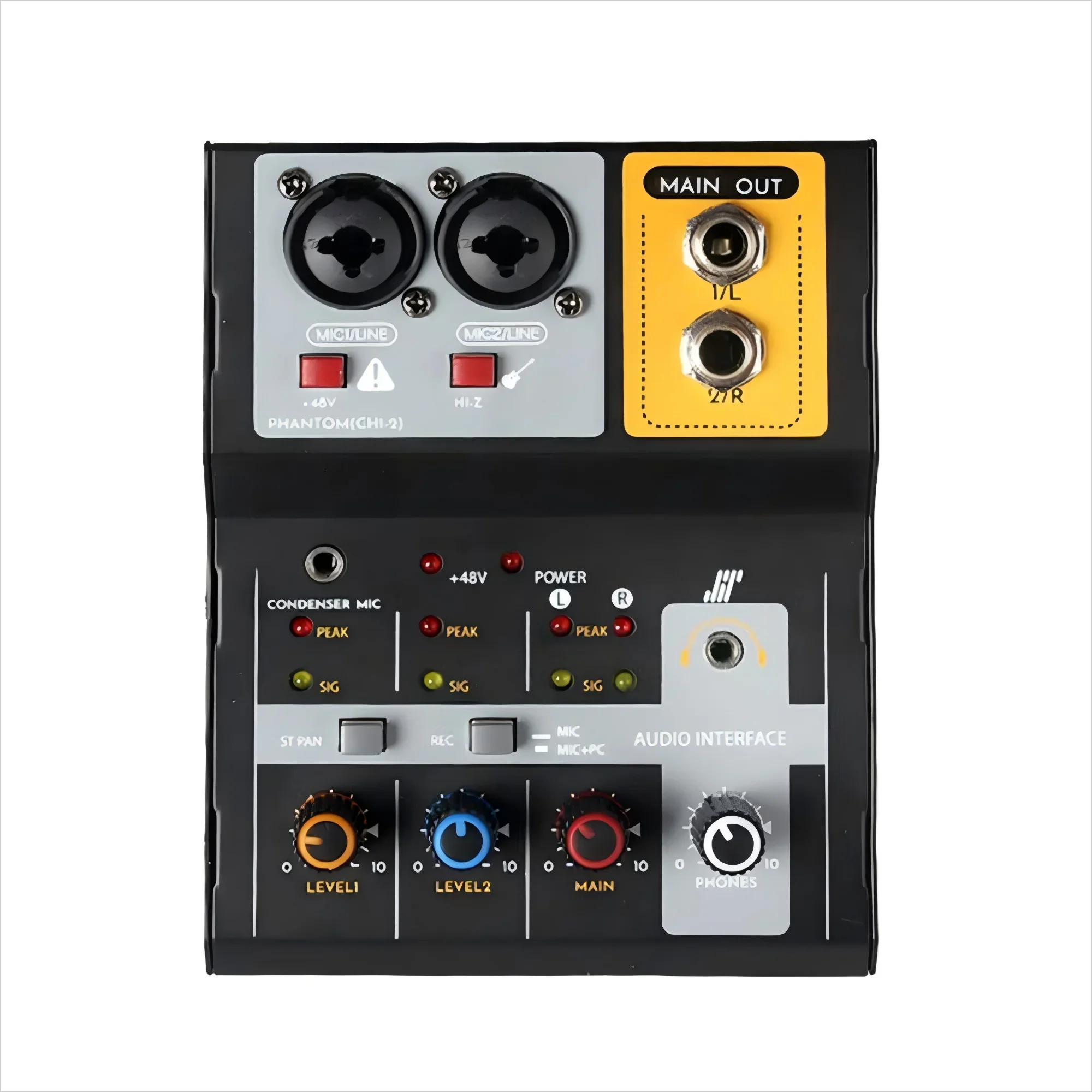 Professional 2 Channel Mini Audio Console Mixer Noise Cancelling Wireless/Wired Support High Frequency Response for Audio
