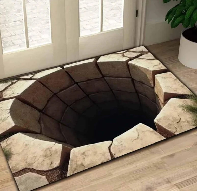 2D Sinkhole Optical Illusion Pattern Door Mat Carpet Rugs No