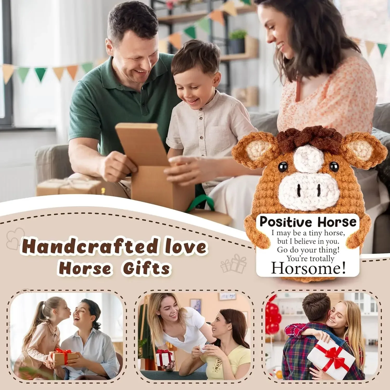 جديد إيجابي الكروشيه الحصان دمية لطيف الدعم العاطفي الحصان سطح المكتب زخرفة العاطفي ملهمة دعم هدية للنساء الرجال #5