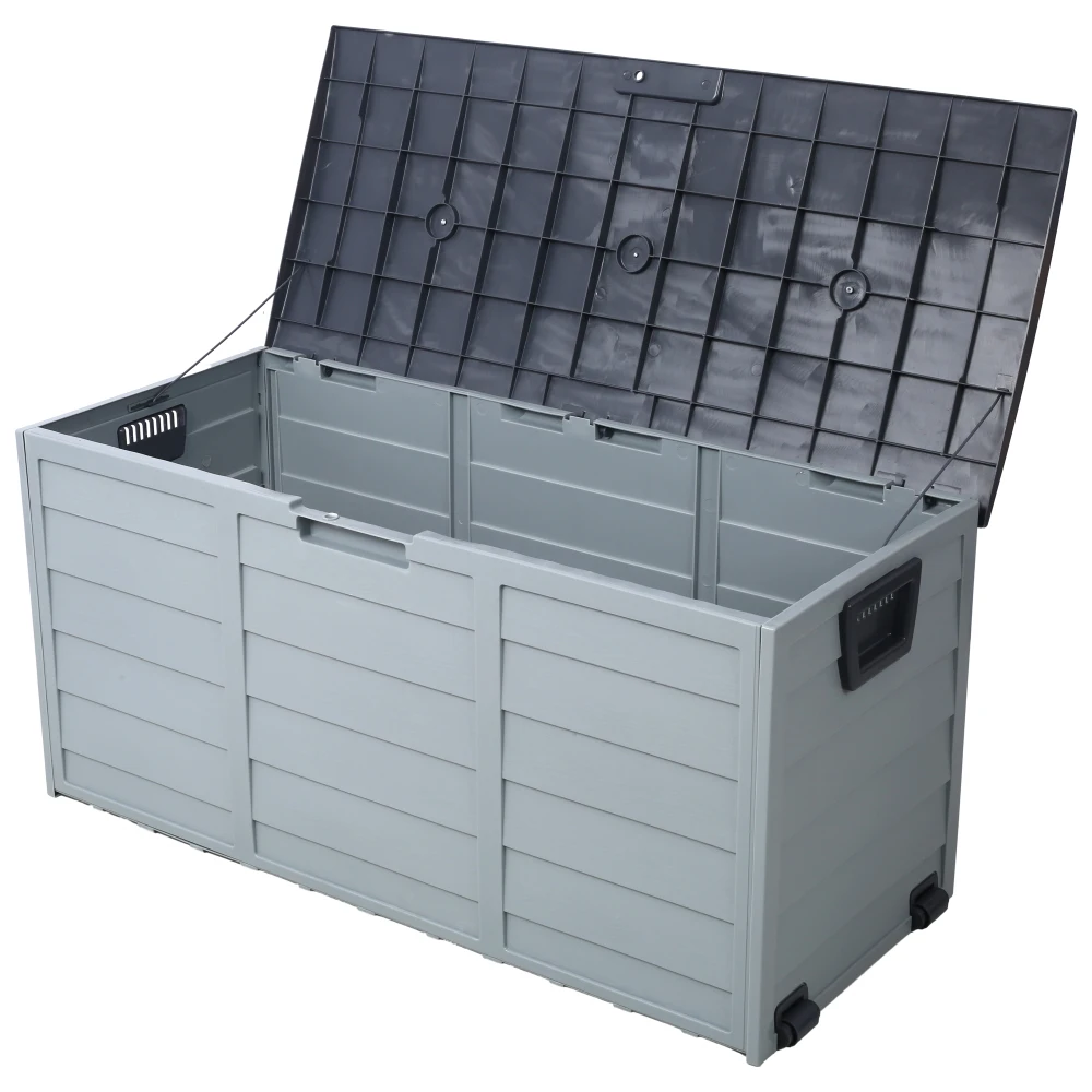 

All Weather UV Resin 75 Gallon Outdoor Deck Box with Wheel Patio Backyard Storage Bin for Cushions Garden Tools Pool Toys