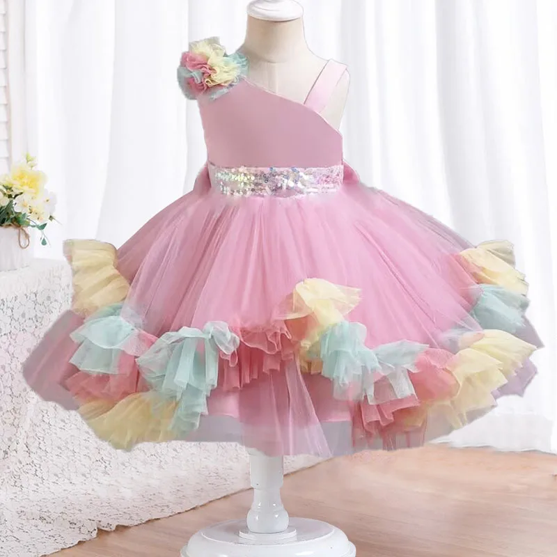 Baby Girl Stumbling Toddler Birthday Party Dress Flower Girl Wedding Dress sheer princess dress formal first Christmas dinner