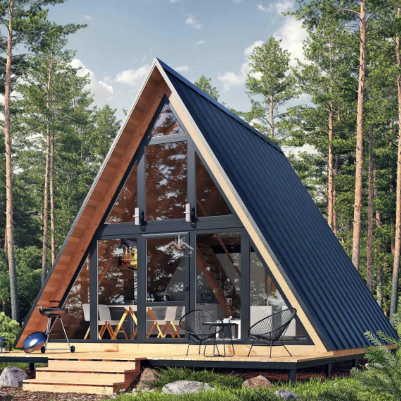 Modern A-Frame House Prefabricated Triangle Cabin Wood Villa Luxury Tiny Home for Vacation Rental and Backyard Living Space