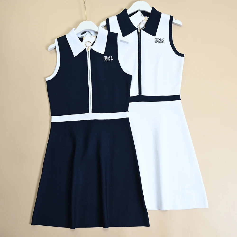 

Новое летнее женское модное платье Slim Fit из трикотажа с воротником, без рукавов, на молнии, с завышенной талией, А-силуэт, для офиса, цельное.