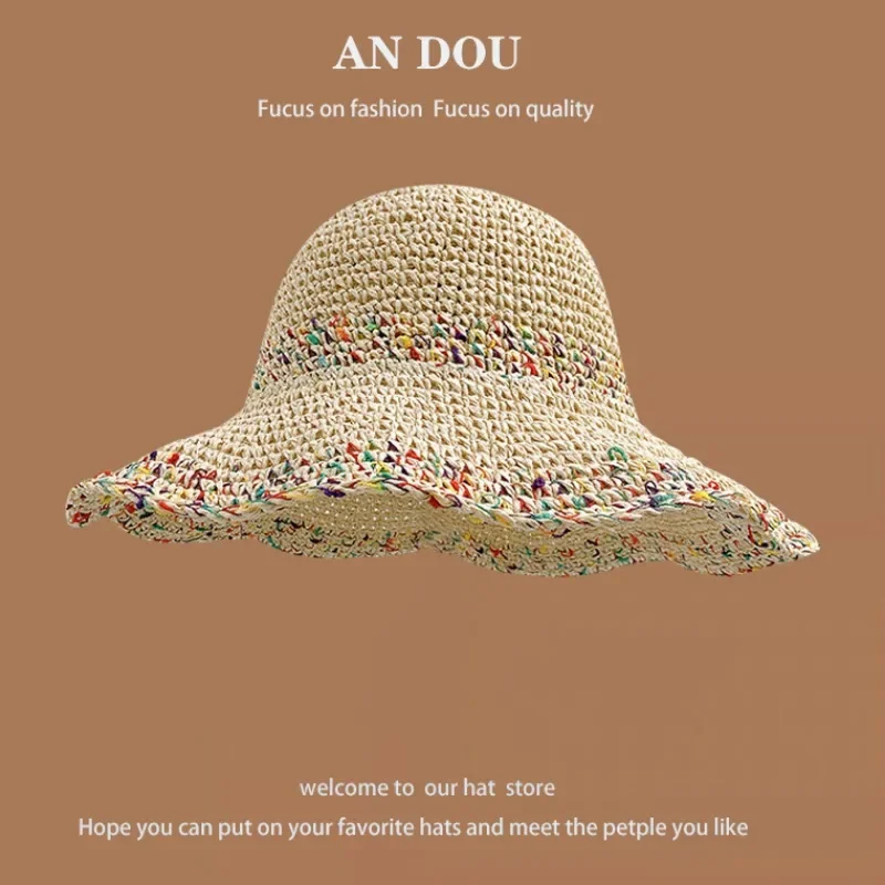 Straw Hat Collection Spring Summer Korean Sweet Big Brim Straw Sun Hats for Women Seaside Sunscreen Bucket Basin Cap Casquette