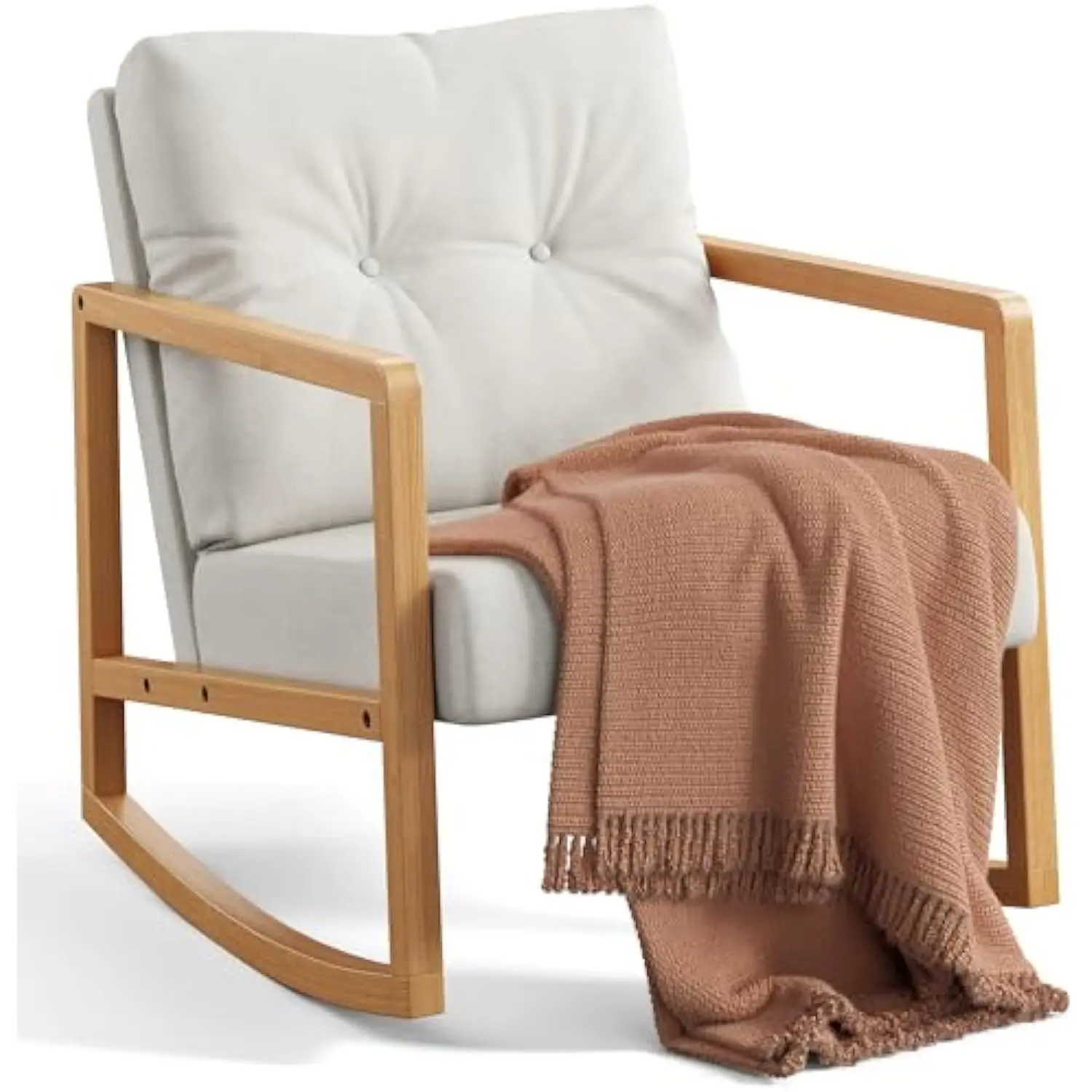 

Кресло-качалка с акцентом середины века, мягкое льняное кресло, одноместное кресло с откидной спинкой и дополнительной подушкой, каркас из массива дерева,