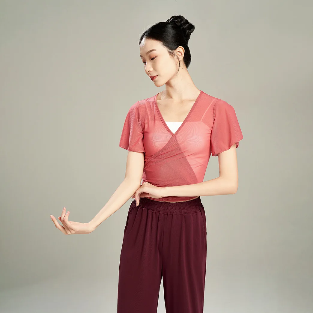 

Dance Suit Women's Modern 2024 Summer New Practice Body Mesh Chinese Classical Dance Adult Short Sleeve Top