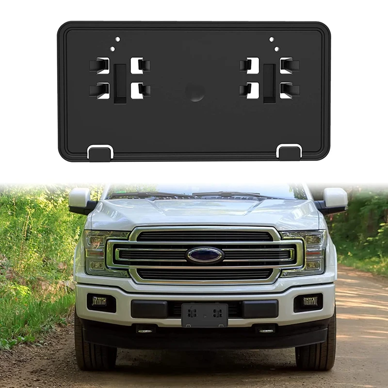 Front Bumper License Plate Bracket Holder Cover Frame JL3Z-17A385-BA For Ford F150 2018 2019 2020 Accessories ,Black