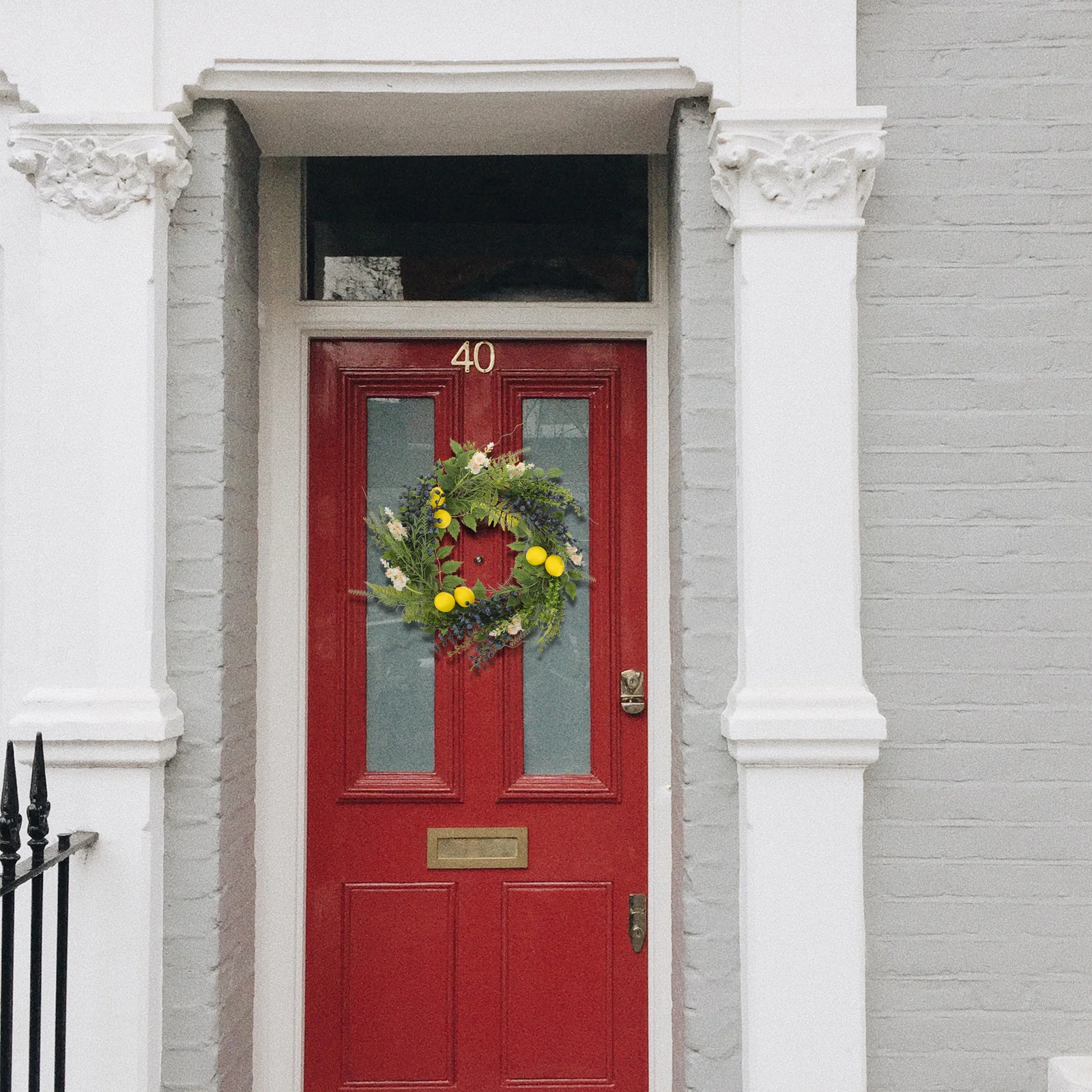 

Blueberry Lemon Floral Wreath Realistic Hanging Decoration Front Door Porch Farmhouse Spring Summer Artificial Flower Wreath