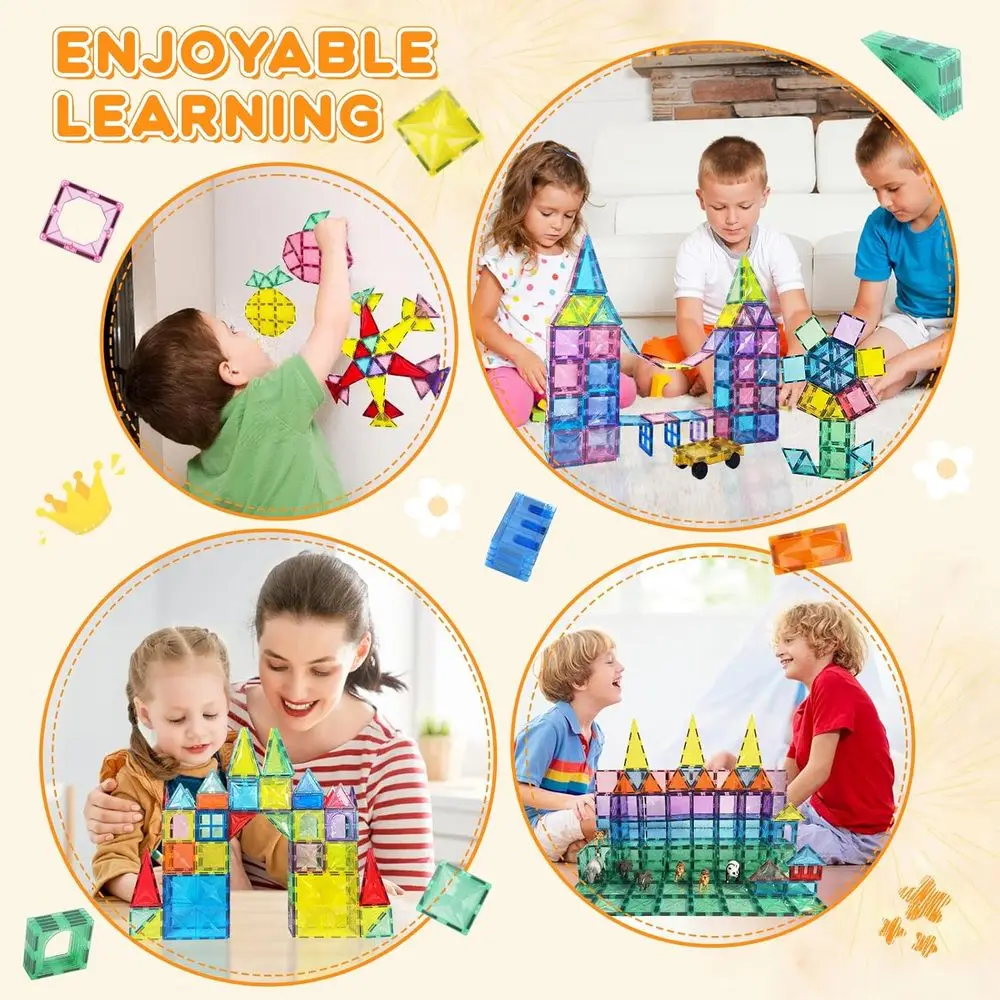 130-Piece Magnetic Building Blocks Set with 2 Cars, 4D Diamond Shapes, STEM Toys for Kids Ages 3-8