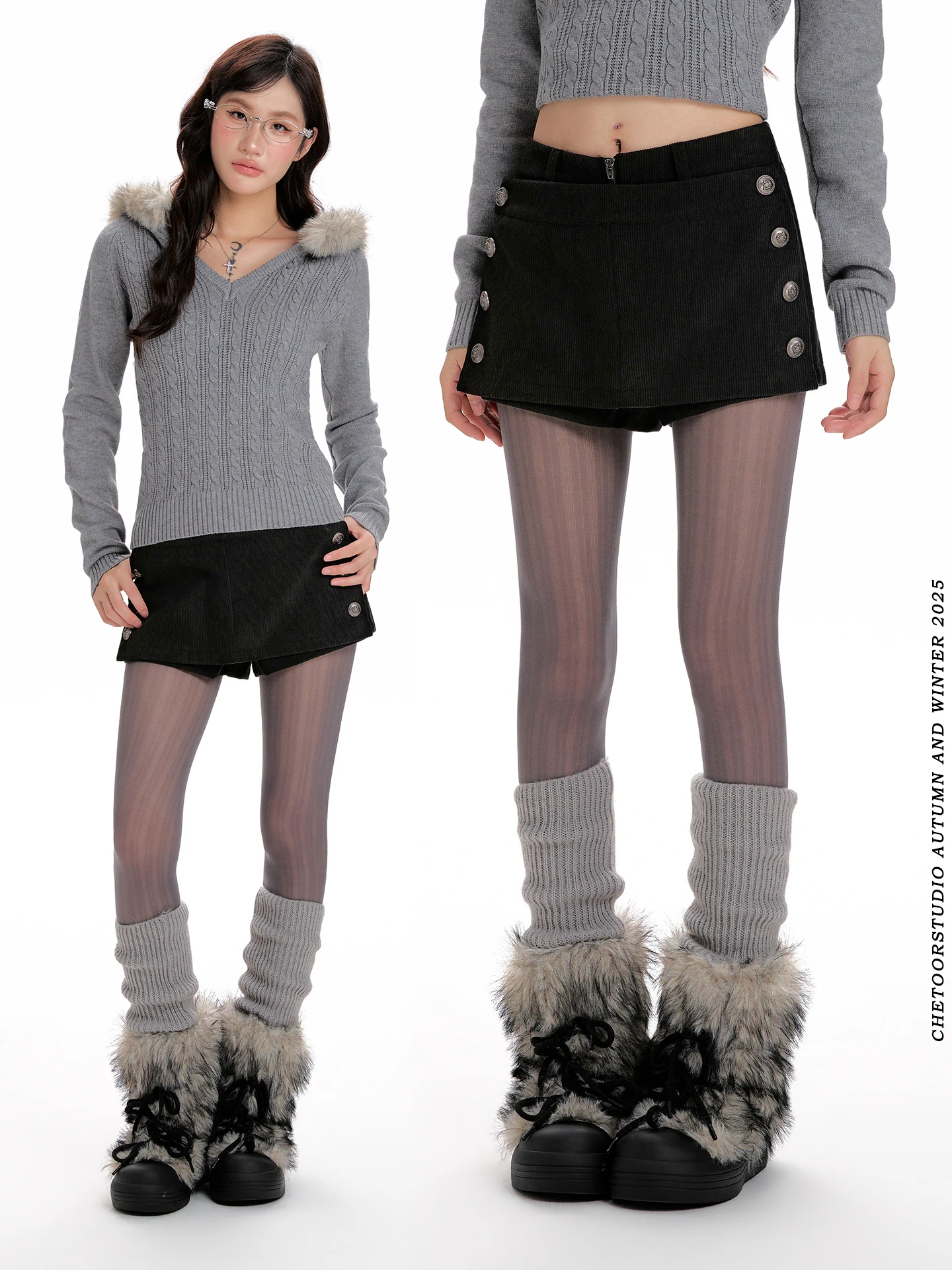 

Retro Double Button Corduroy A-Line Skirt Women's Versatile Slimming Metal Bule High Waist ort Skirt Trendy Girl Sle