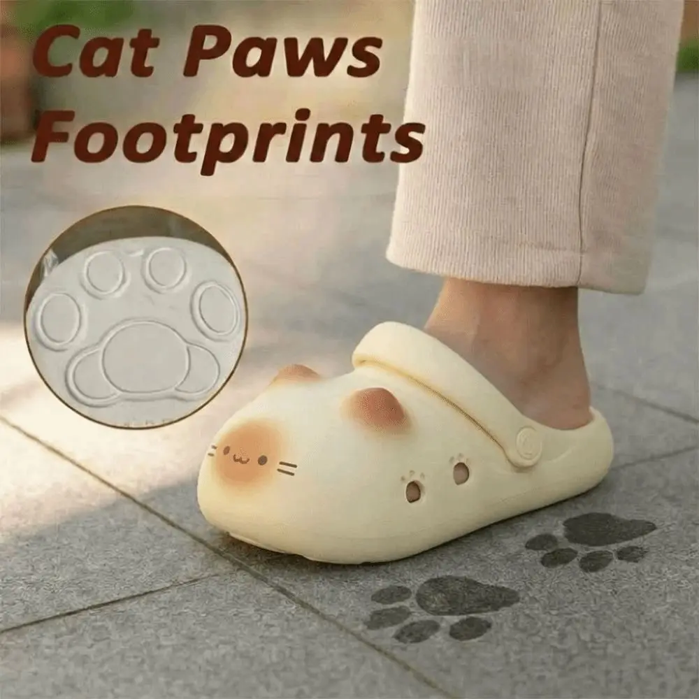 Adorable Waterproof Cat Slippers Bottom Cat Paw Anti Slip Cat Paw Slippers Closed Toe Soft Bottom Ladies Slippers Outdoor Indoor view 3