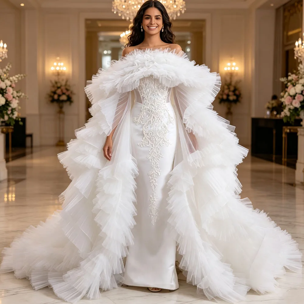 Elegant Inner Gown Bridal Dress Strapless Lace Up Back Tiered Wedding Dress Customized